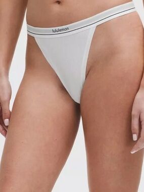Lululemon Stretch Cotton Ribbed Logo High-Rise Thong Underwear White